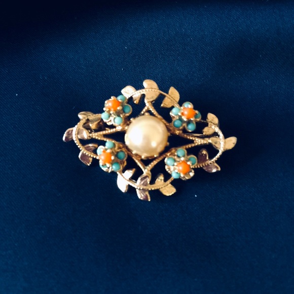 Vintage Necklace Celluloid and Faux Pearl Jewelry Trio with Two Pins